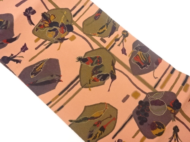 縮緬地金彩野菜に幾何学模様名古屋帯